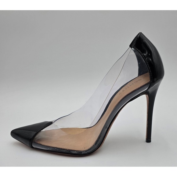 Schutz Cendi Black Patent Leather Transparent Vinyl Pointed Toe Pumps Size 9B - Picture 2 of 11